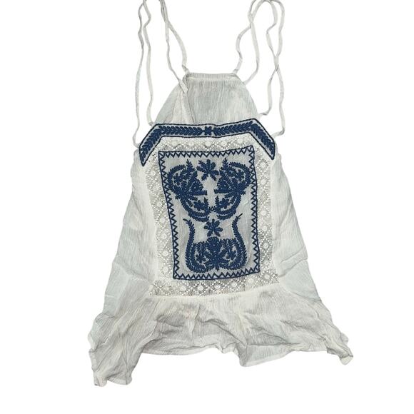 Forever 21 Contemporary Juniors XS Boho Blue & White Embroidery Tank Blouse - Picture 1 of 4